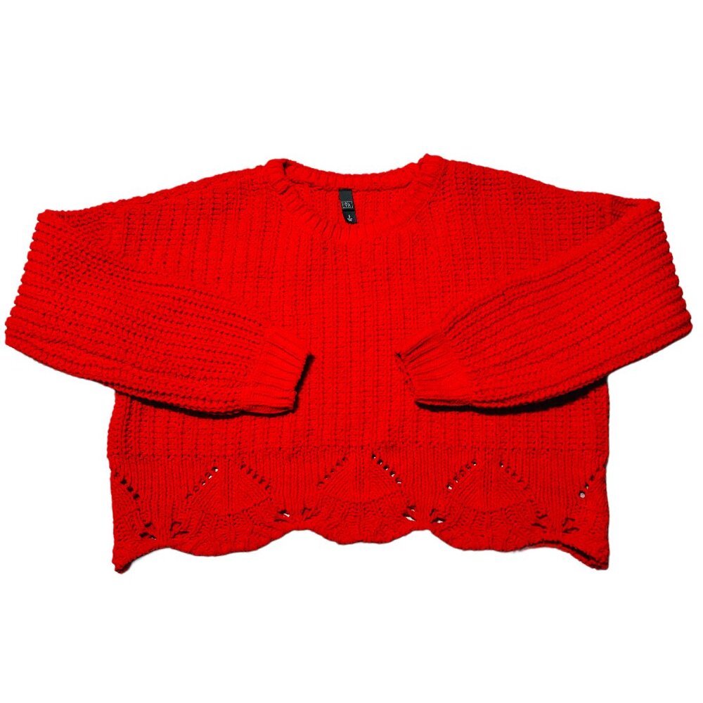 Red Alya Chunky Knit Crop Knit Sweater